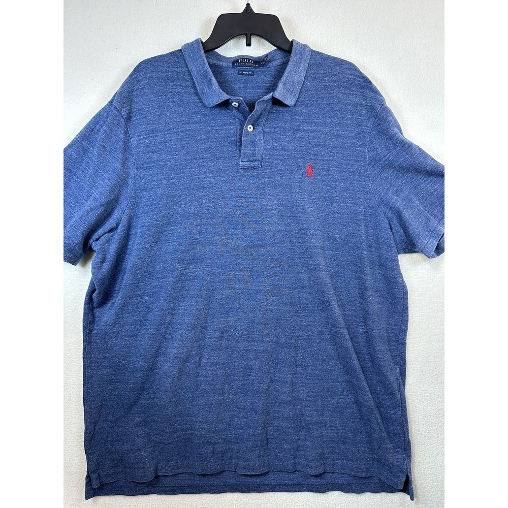 Polo Ralph Lauren Polo Shirt Mens 2XL Small Pony Navy Blue Classic Fit Preppy